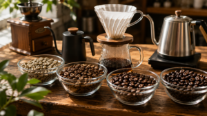 Third wave coffee highlighting single-origin specialty coffee beans