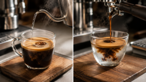 Americano vs long black brewing method comparison with espresso and hot water