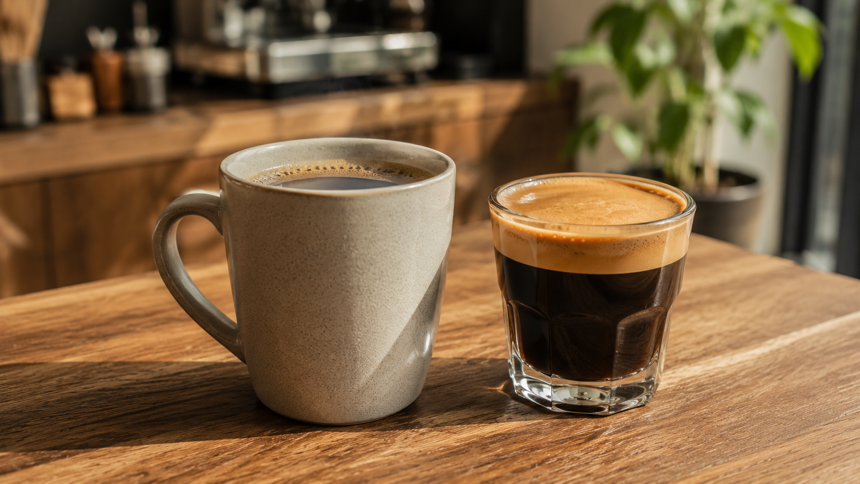 Americano vs long black showing the difference in crema and serving style