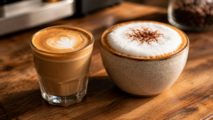 Cortado vs cappuccino comparing espresso to milk ratio and foam texture