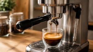 De'Longhi Dedica review showing rich espresso extraction with thick golden crema
