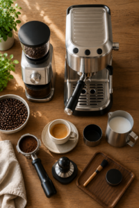 De'Longhi Dedica review with home espresso setup and coffee brewing tools
