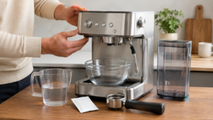 Preparing to descale an espresso machine safely