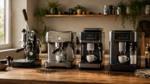 Comparison of manual, semi-automatic, automatic, and super-automatic espresso machines.