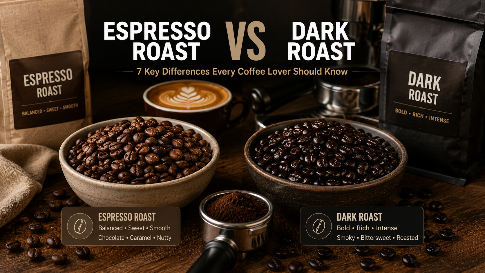 Espresso roast vs dark roast comparing medium espresso roast beans and dark roasted coffee beans