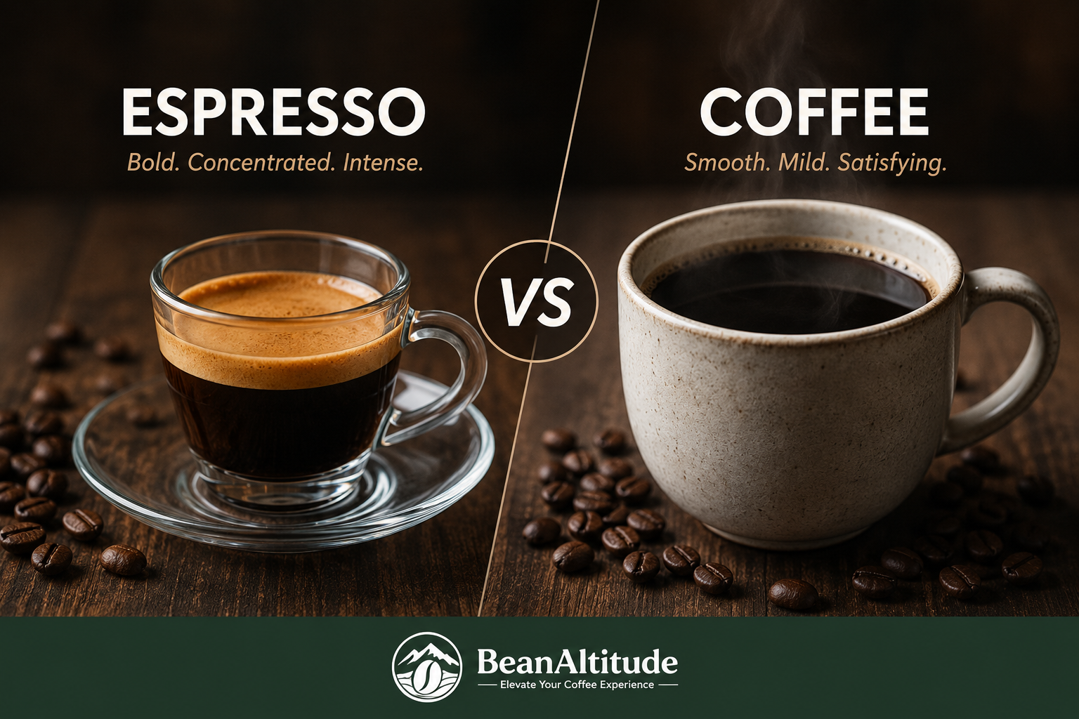 Espresso and regular coffee side by side comparison