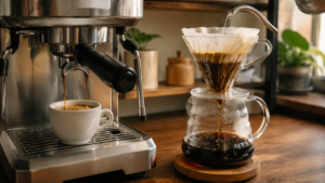 Espresso machine and drip coffee brewing methods compared