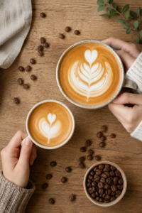 Flat white vs latte comparison in elegant coffee cups with silky microfoam