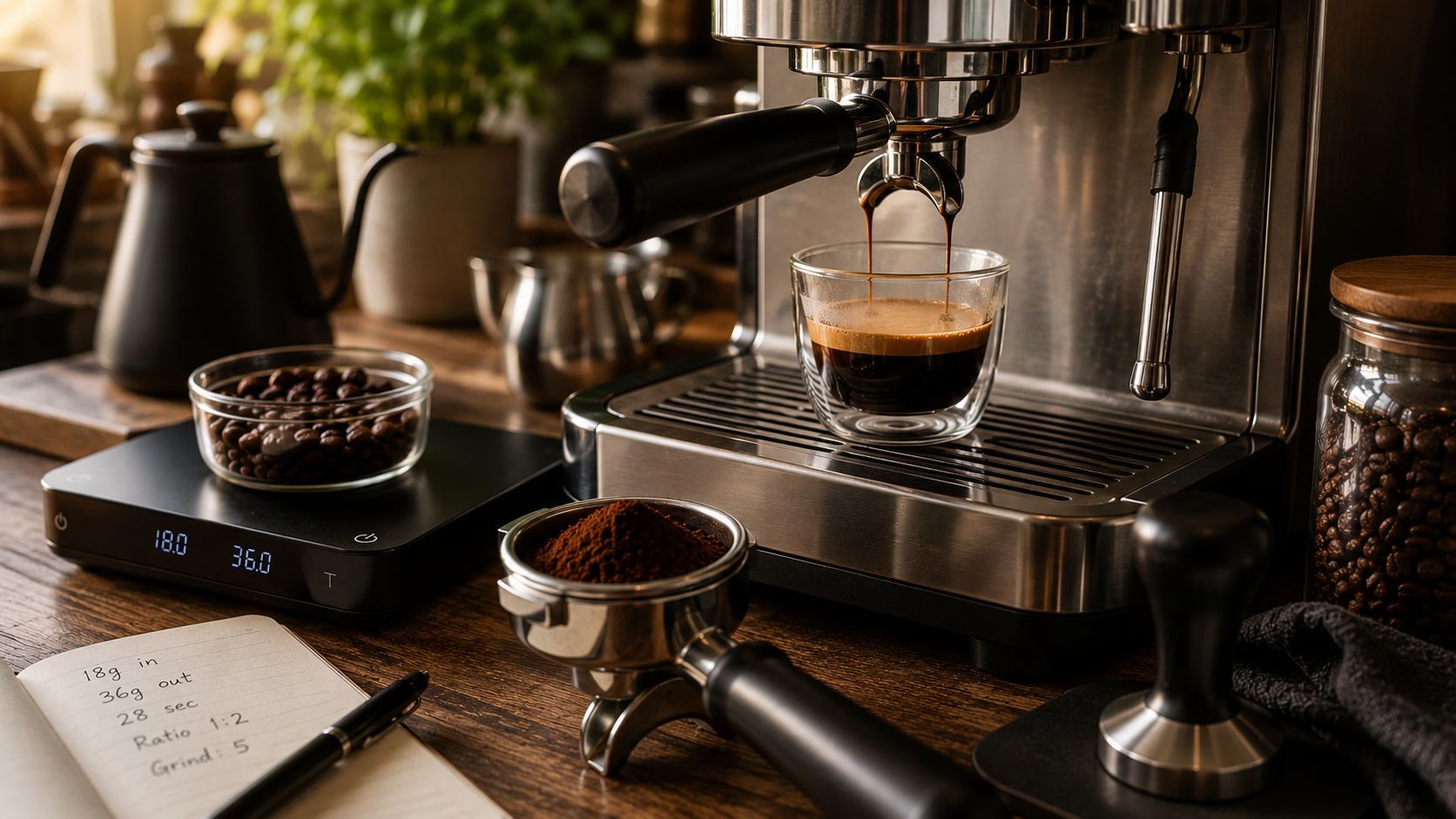 How to dial in espresso using a professional espresso machine with freshly ground coffee and precise extraction