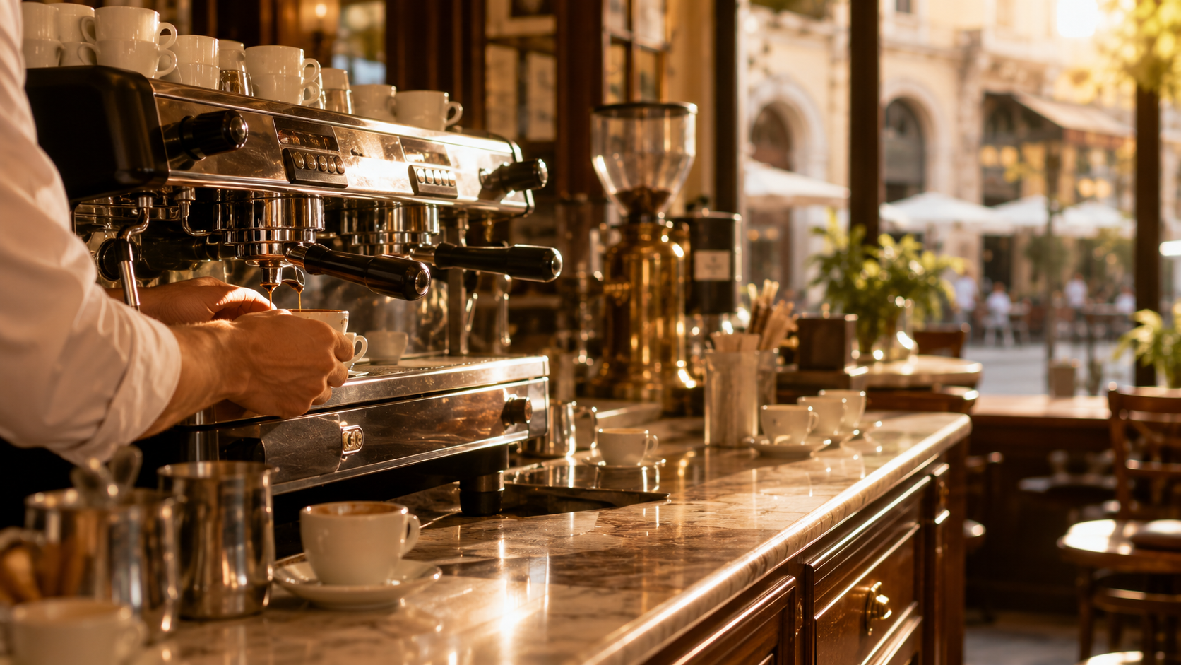 Italian coffee culture at a traditional espresso bar with authentic café atmosphere