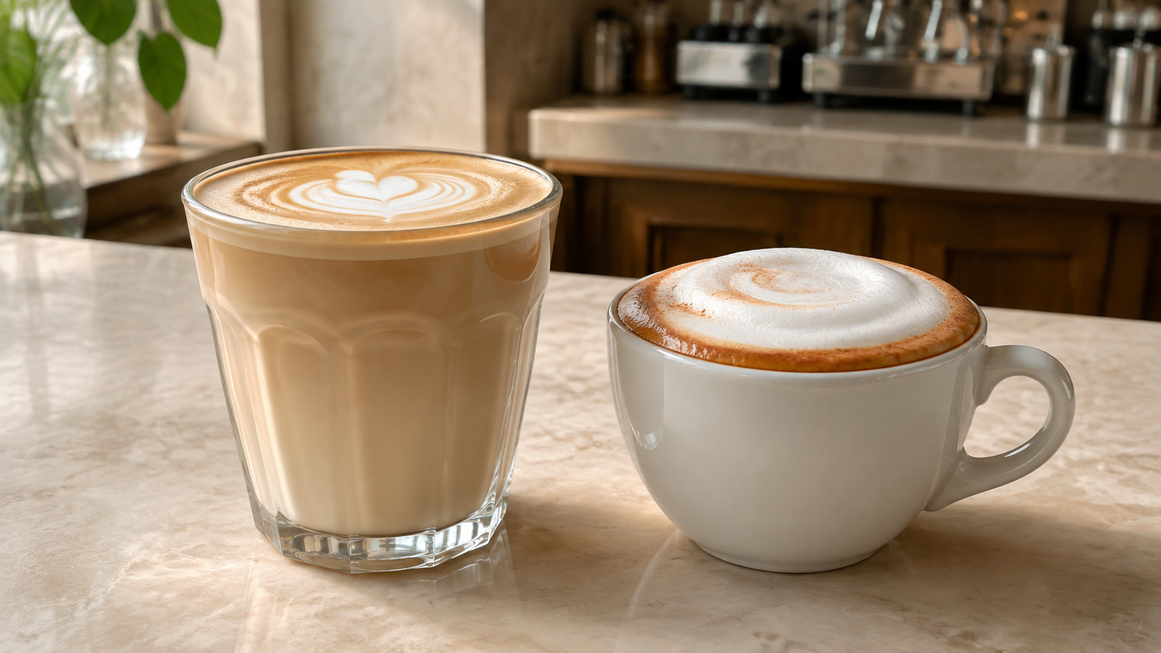 Latte vs cappuccino served side by side