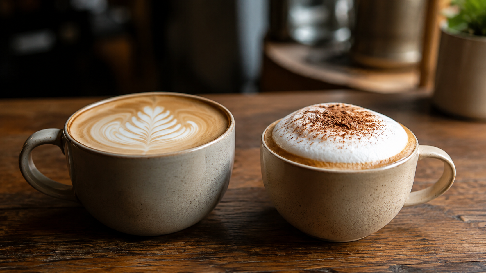 Latte vs cappuccino showing the difference in milk foam and texture
