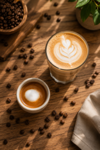 Macchiato vs latte comparison showing espresso drinks with different milk ratios