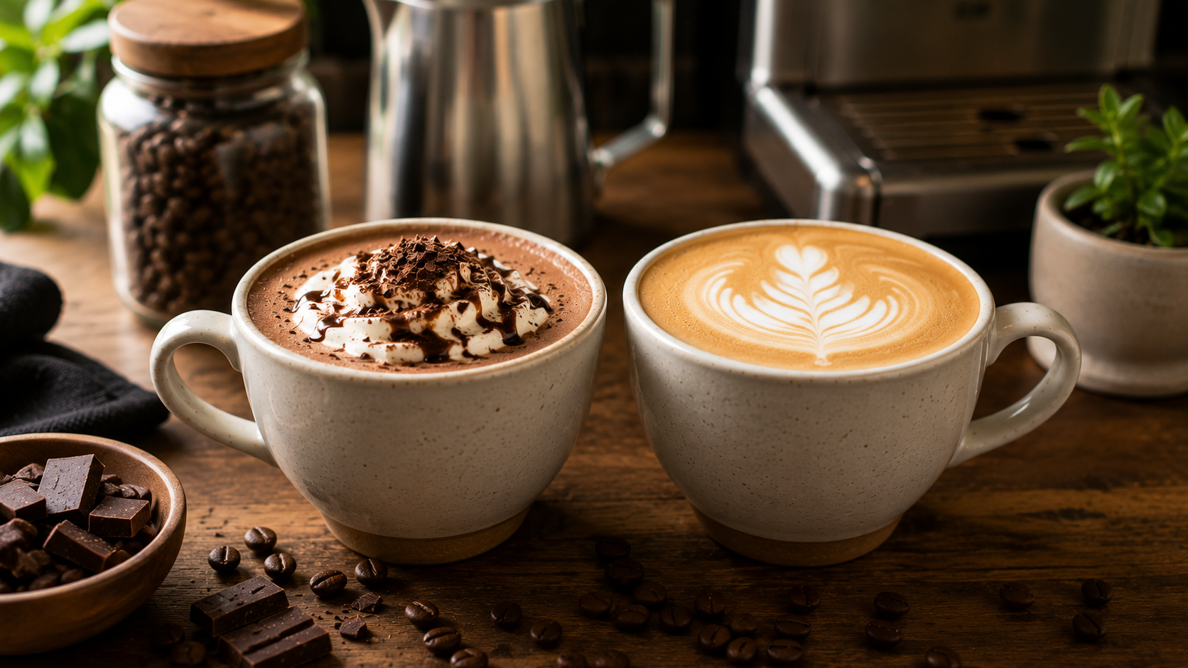 Mocha vs latte showing the differences between a chocolate mocha and a classic latte