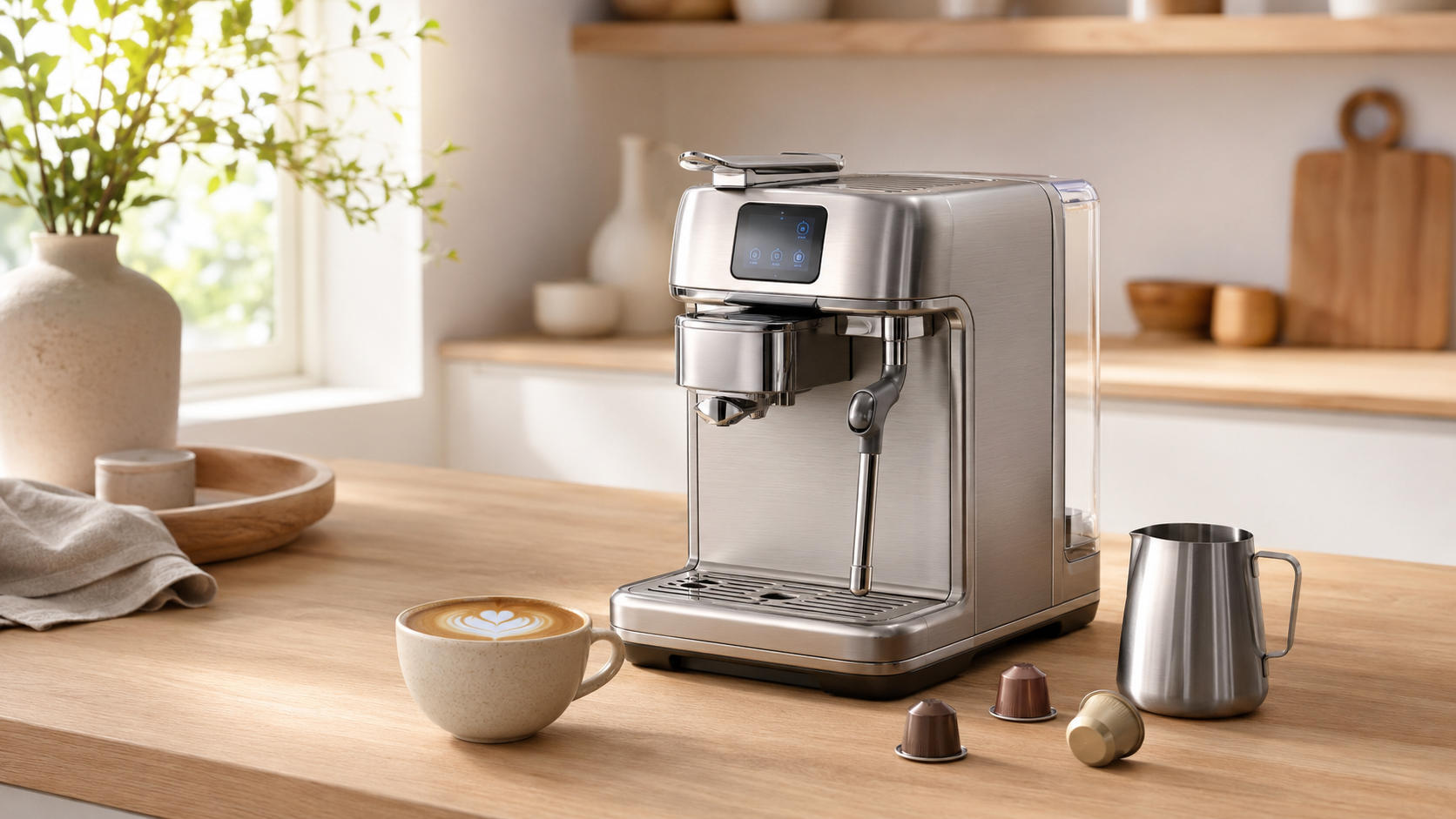Nespresso Creatista Plus review Nespresso Creatista Plus-style machine with flat white and stainless-steel milk jug