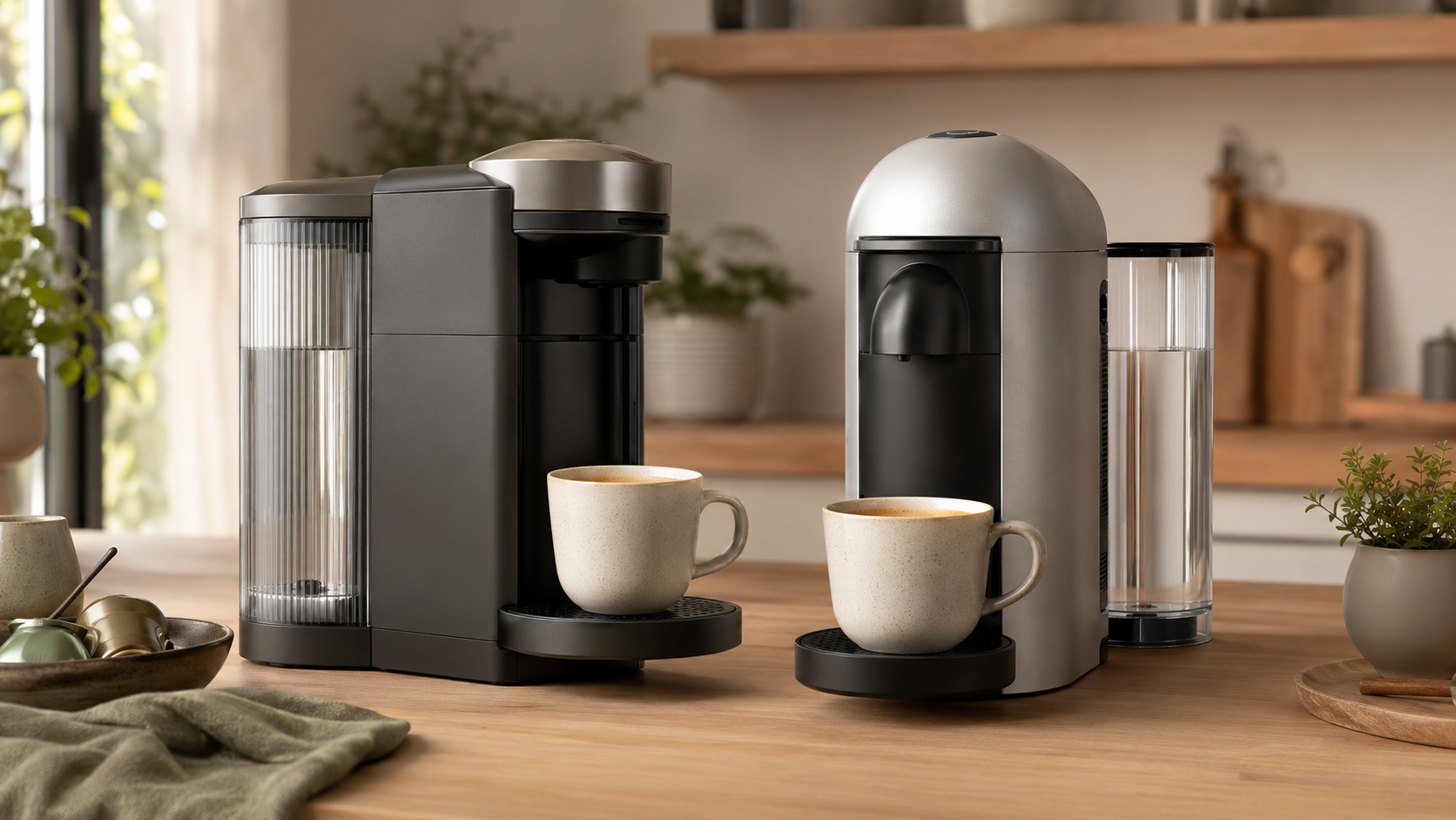 Nespresso Evoluo vs VertuoPlus coffee machines side by side