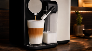 Nespresso Lattissima One-style machine preparing a layered latte macchiato