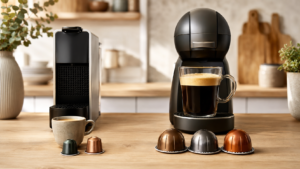 Nespresso Original espresso compared with Vertuo large coffee and capsule sizes