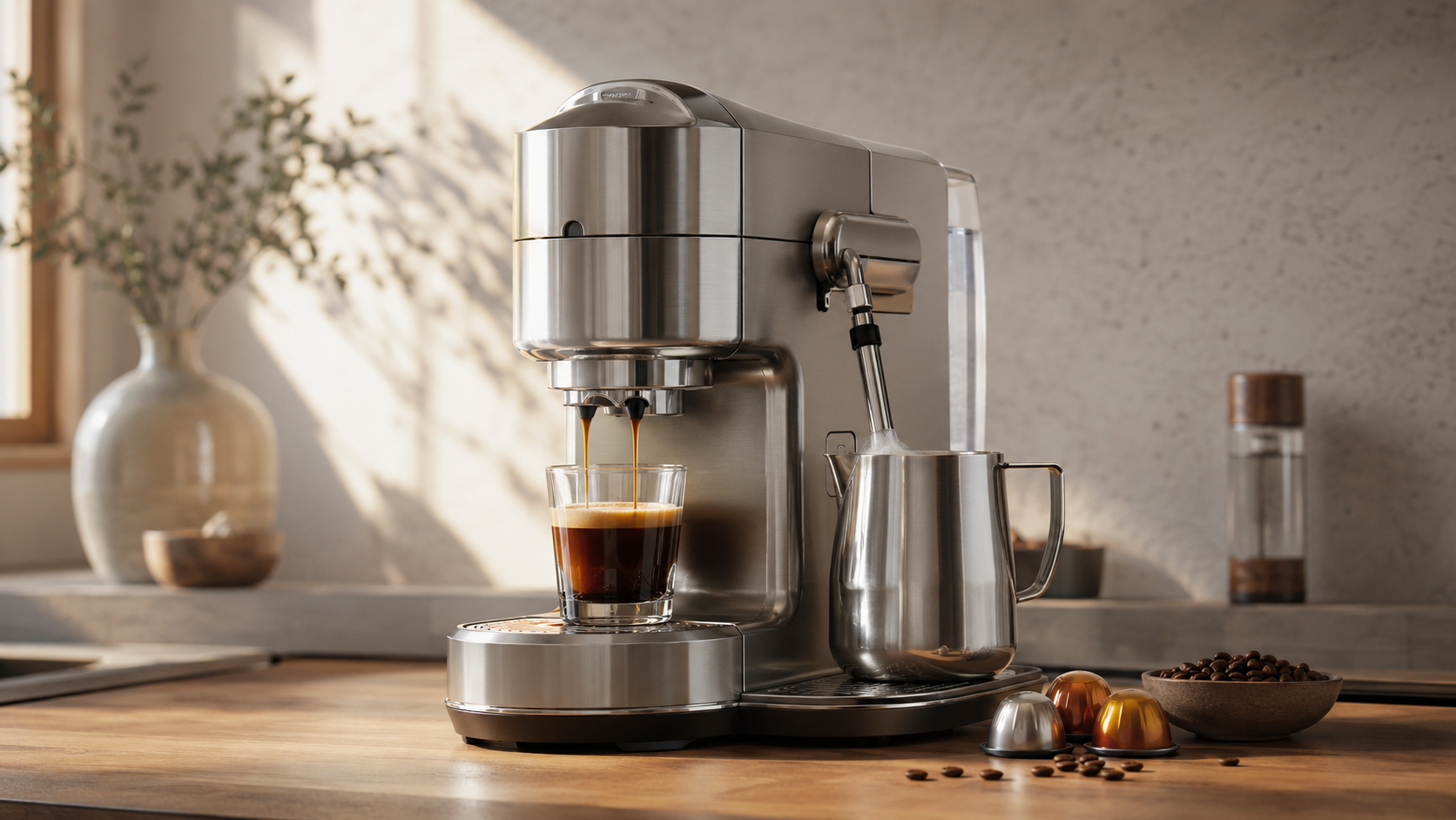 Nespresso Vertuo Creatista review featuring a stainless steel capsule coffee machine