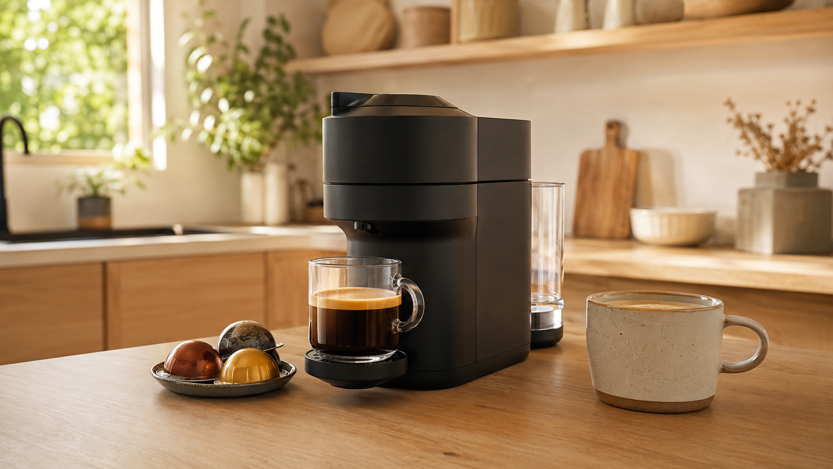 Nespresso Vertuo Pop+ review showing a compact Vertuo capsule coffee machine
