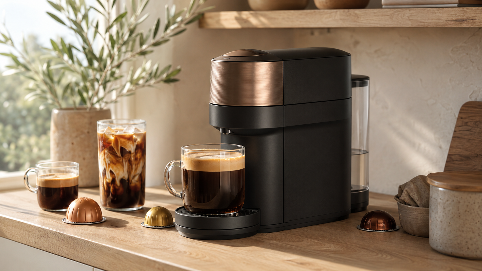 Nespresso Vertuo Pop Plus review showing a compact capsule coffee machine