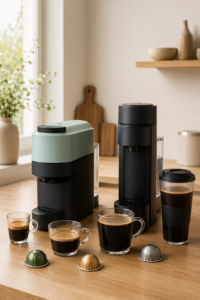 Nespresso Vertuo Pop vs Vertuo Next with different coffee cup sizes