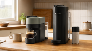 Nespresso Vertuo Pop vs Vertuo Next size and countertop footprint comparison