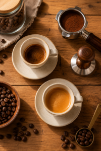 Ristretto vs espresso comparison with different extraction volumes and crema