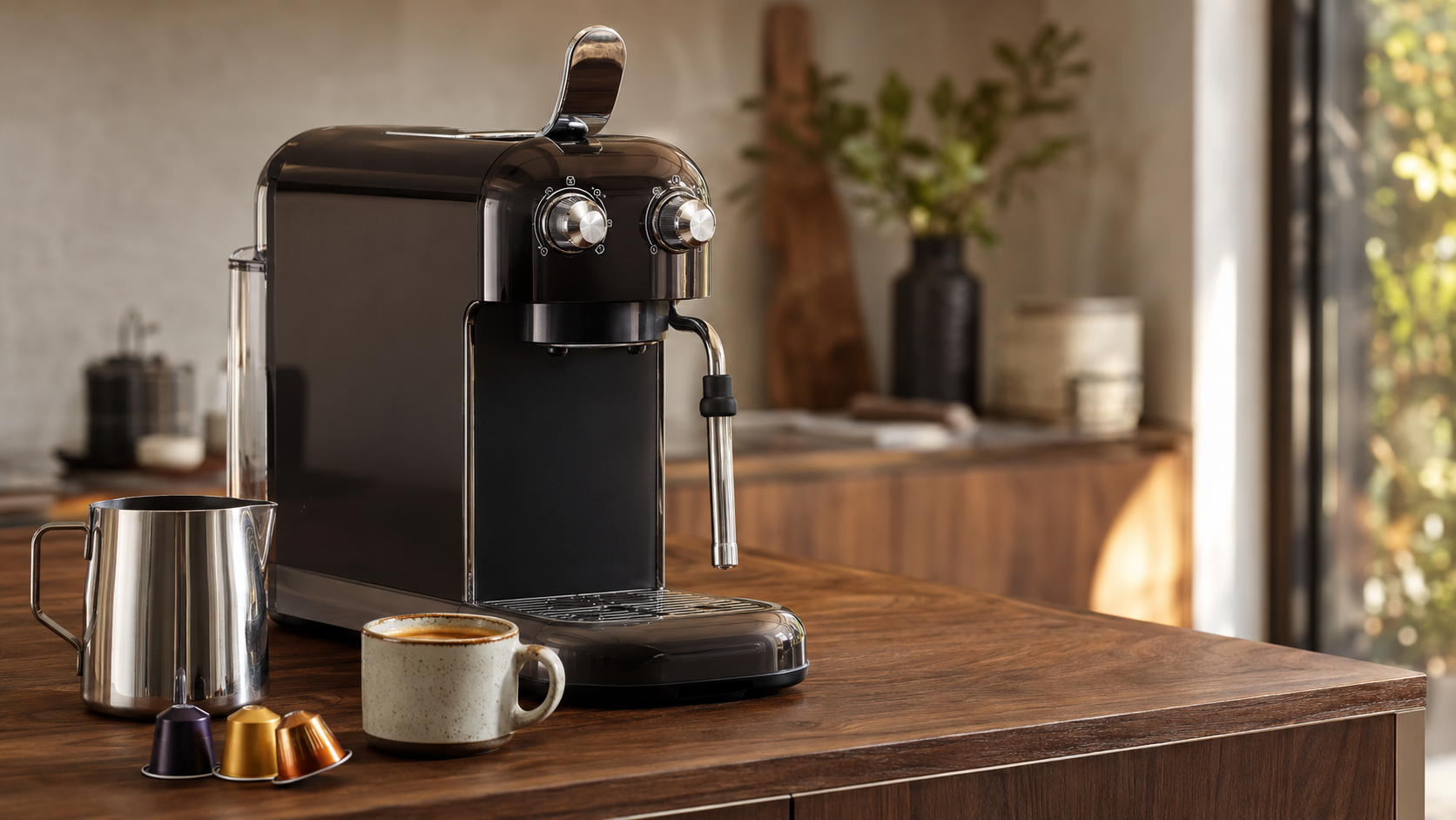 Nespresso Maestria review featuring the Original Line capsule machine with manual steam wand